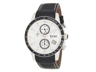 Hugo Boss Mens Chronograph Quartz Leather Strap Silver Dial 44mm Watch