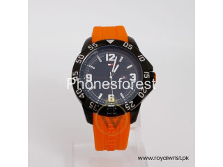 Tommy Hilfiger Mens Quartz Orange Silicone Strap Black Dial 46mm Watch