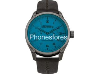 Superdry Mens Quartz Leather Strap Blue Dial 48mm Watch