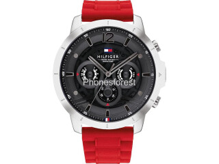 Tommy Hilfiger 1710490 Mens Quartz Red Silicone Strap Grey Dial 50mm Watch